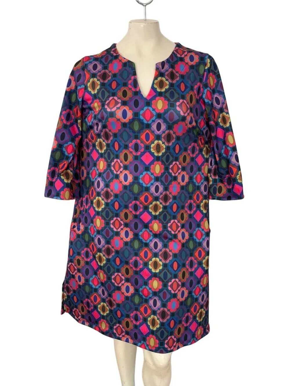 NEW LESLEY EVERS Maeve Tunic Dress in Multicolor Gems Pattern  SZ XL